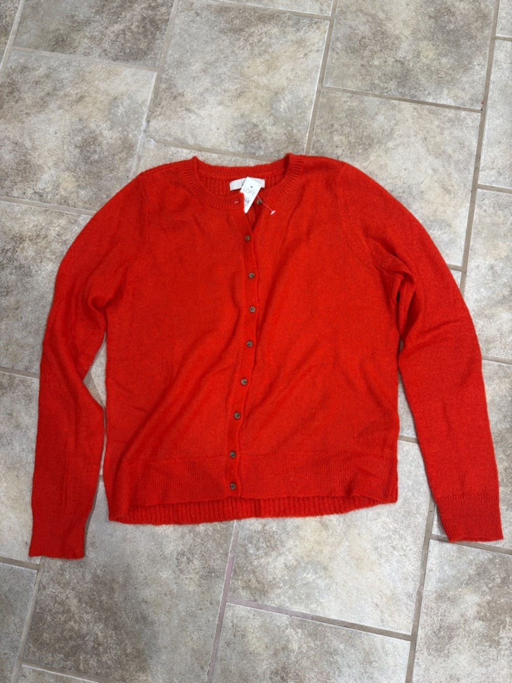 LOFT Bright Red Button-Up Crewneck Cardigan